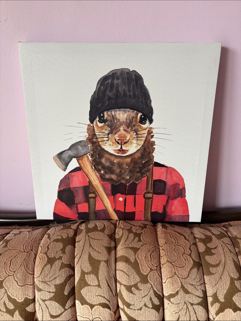 Woodland Lumberjack Otter Canvas Art - Red & Black Plaid